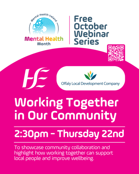 poster for Mental Health Ireland's free webinar on working together in our community