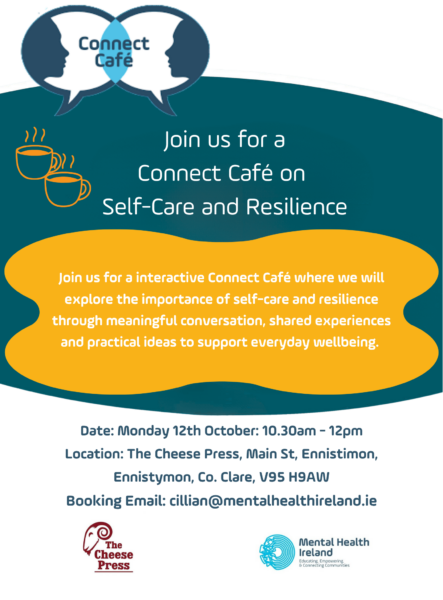 Poster with details of mental health Ireland's Connect Cafe wih details from the poster appearing in the post
