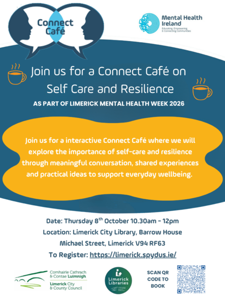 poster about upcoming Connect Cafe workshop with Mental HEalth Ireland. details included in the post's text.